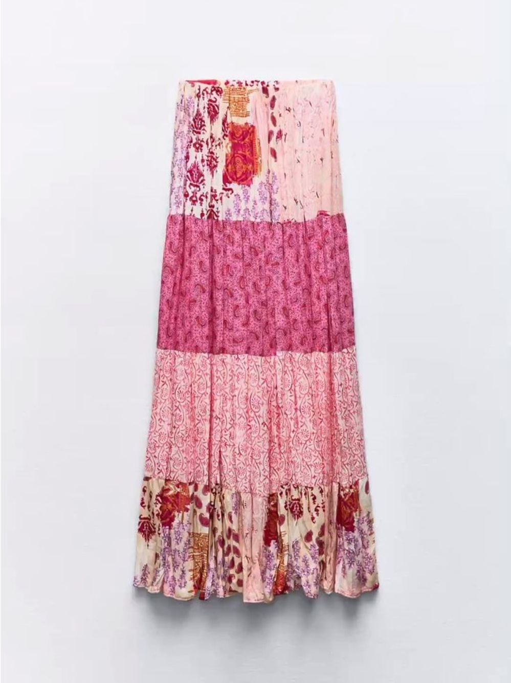 Zara Maxi Patchwork Boho Skirt Size Small